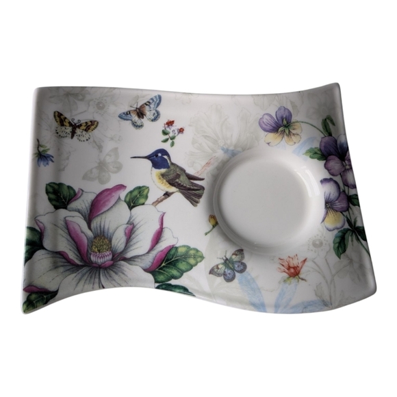 Adeline Fine Porcelain Tea Cup & Saucer Unique Floral Butterfly Hummingbirds - Picture 9 of 11
